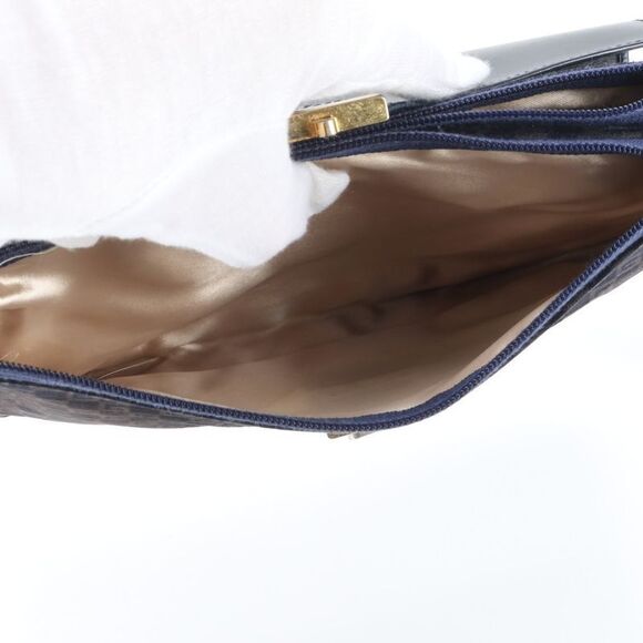 Old Gucci Leather Second Bag Clutch Pouch Commuter Business Navy Gold Hardware - Picture 7 of 11